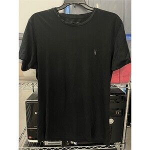 All Saints black cotton t-shirt with silver grey goat logo. Men Size M